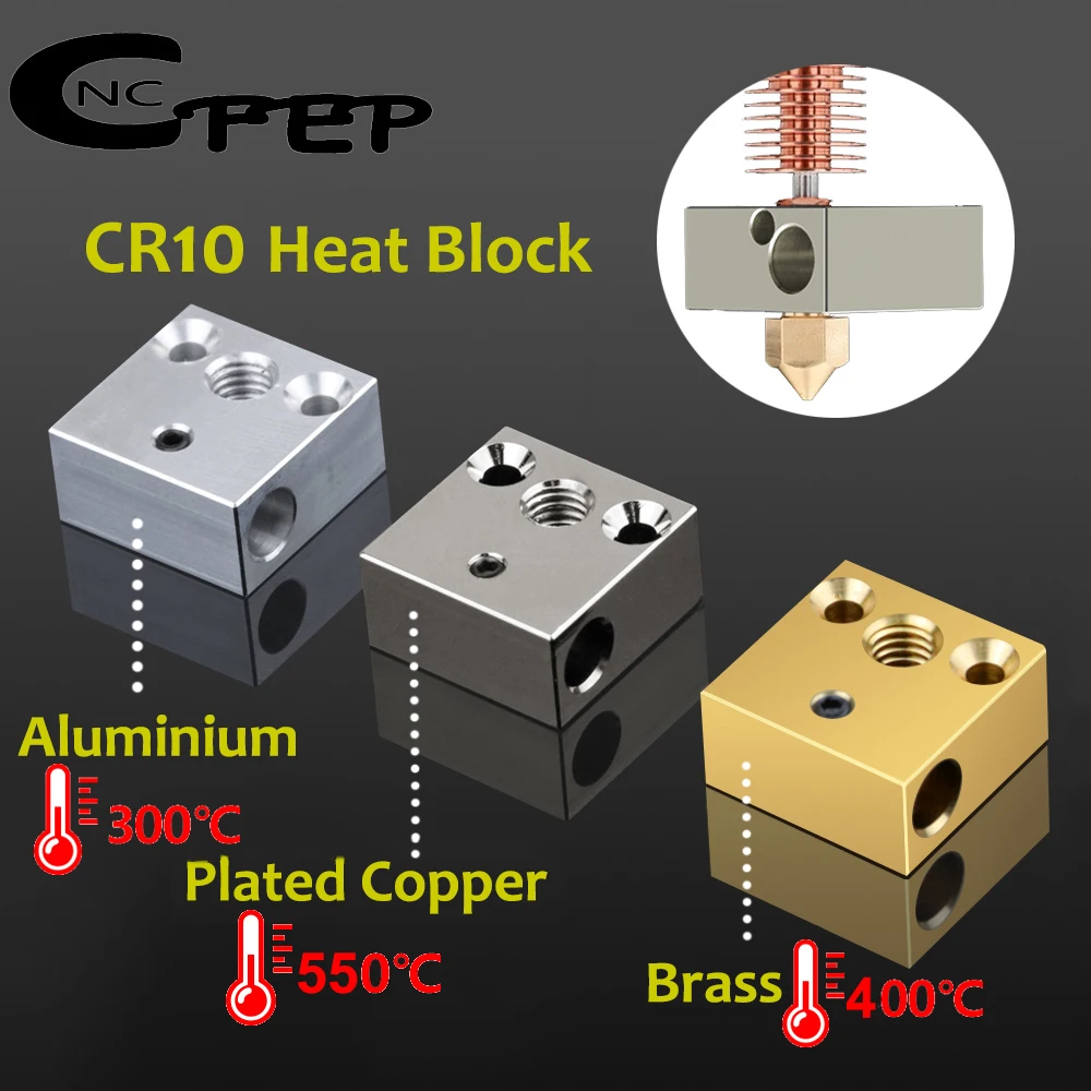 High Quality 2pcs CR10 Heated Block 3D Printer Parts Aluminum Brass Plated Copper Heat Block Hotend For Creality Ender 3 5 CR10S