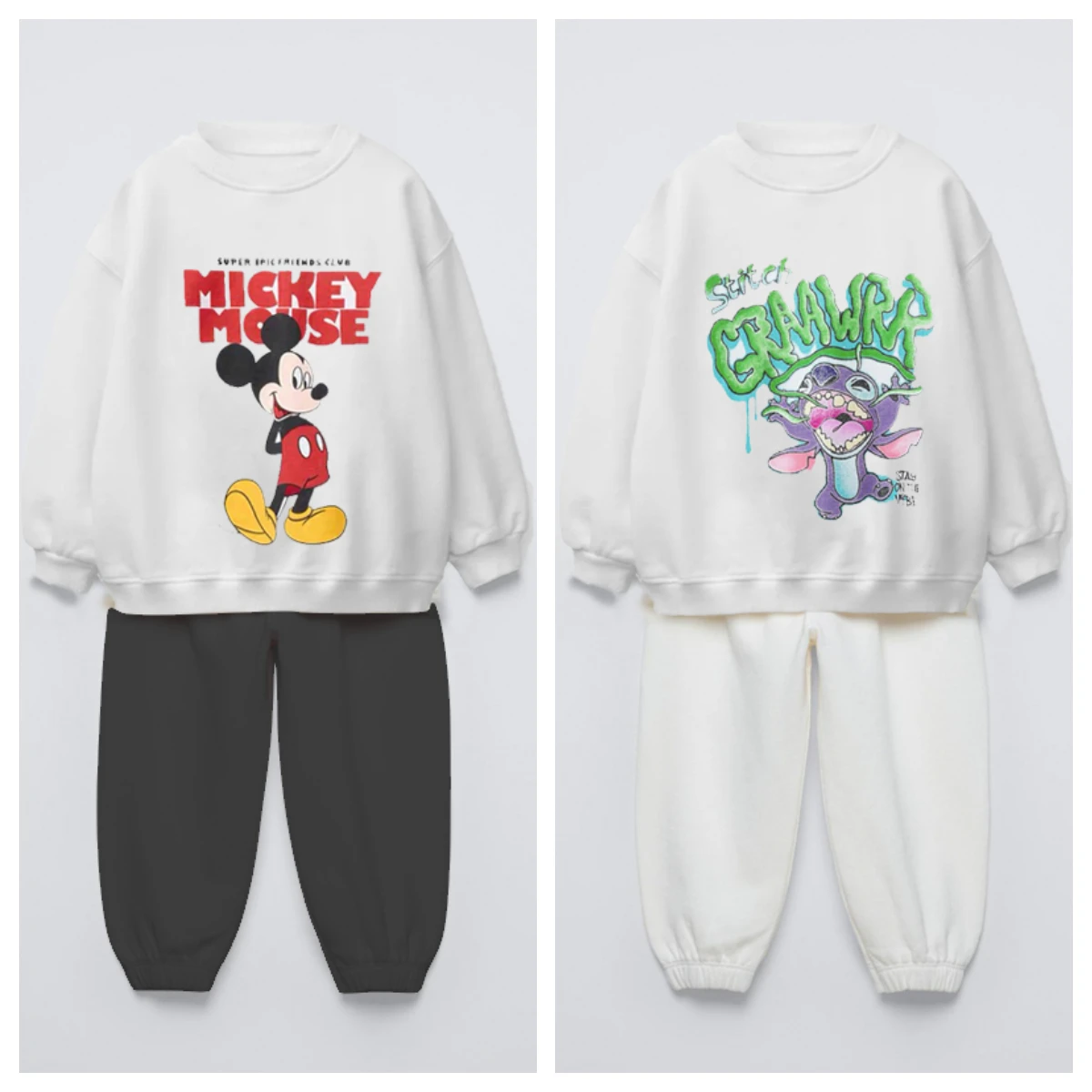 Disney Autumn Outfits Mickey+Stitch Print Hoodies Printing Leggings 2pcs Toddler Fashion Long Sleeve Sets Cute Sweatshirt+Pants