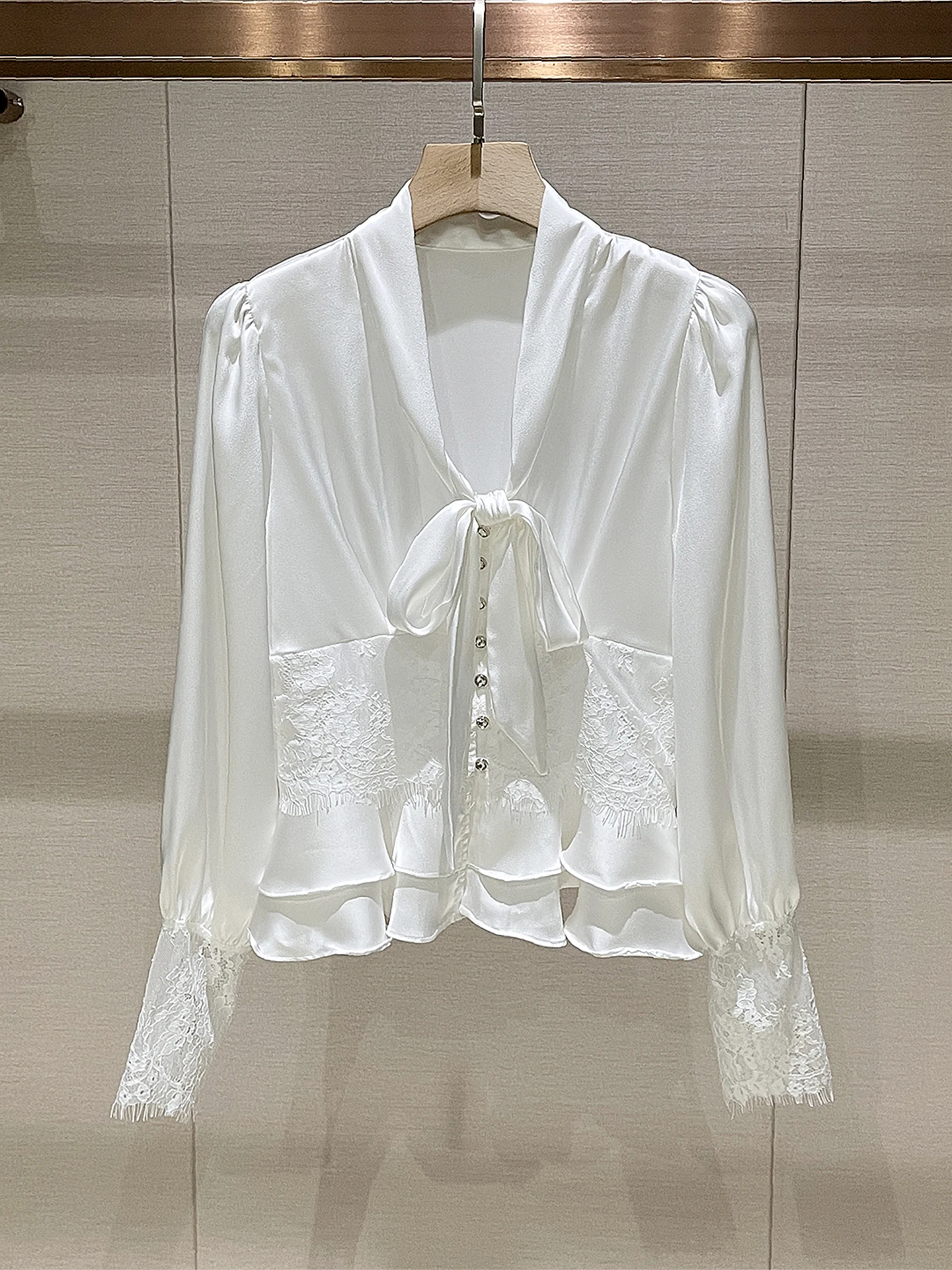 

Женский топ с кружевным узлом ort irt V-Ne Long Sve, весна 2026, новинка Sle Ladylike Commute Sle, дышащая кожа...