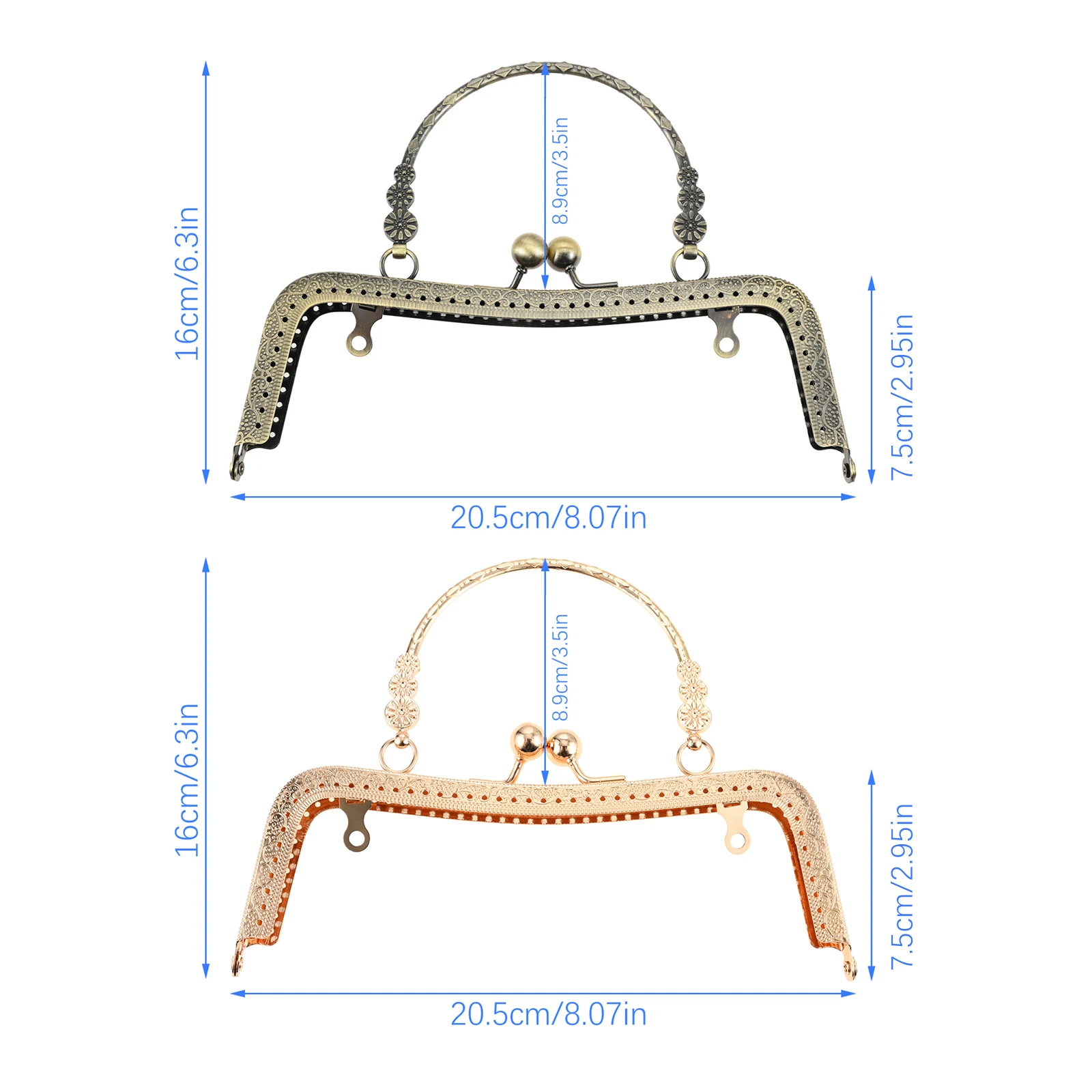 5 Pcs Bronze/Gold Purse Clasp Frame with Handle Metal Kiss Lock Clasp Frame for Handled Coin Clutch Bag Making
