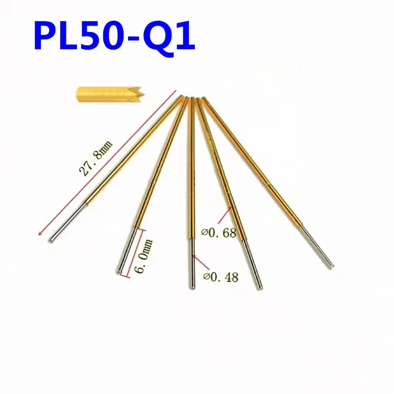 

100PCS/pack PL50-Q1 Four-jaw Plum Blossom Spring Test Pin 0.68mm Outer Diameter 27.8mm Long PCB Probe