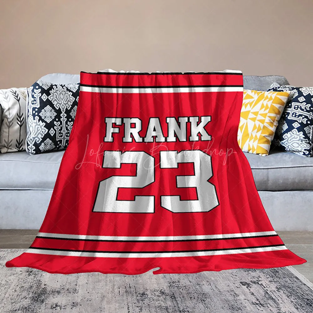 Red White Sport Custom Number Name 50x60in Fleece Blanket, Personalized Gift for Kids Teens