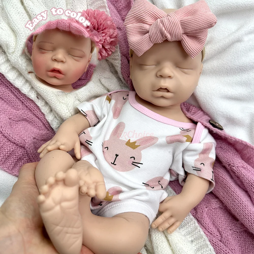 18inch Girl Unpainted & Painted Silicone Reborn Doll Closed Eye Serene Sleeping Soft Talcum Powder Smell for Kids Comfort Toy