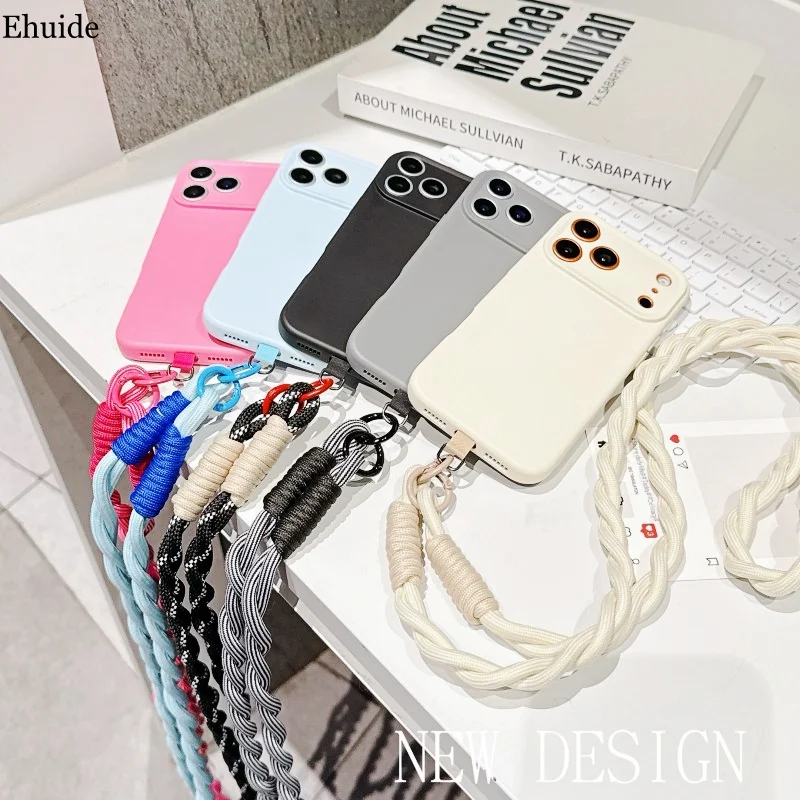 Lanyard-Hülle für iPhone 17 Pro Max 14 12 18 13 16 15 Plus 17 Air, stoßfeste Candy Braid Crossbody Halsband-Handyhülle, weiche Schutzhülle