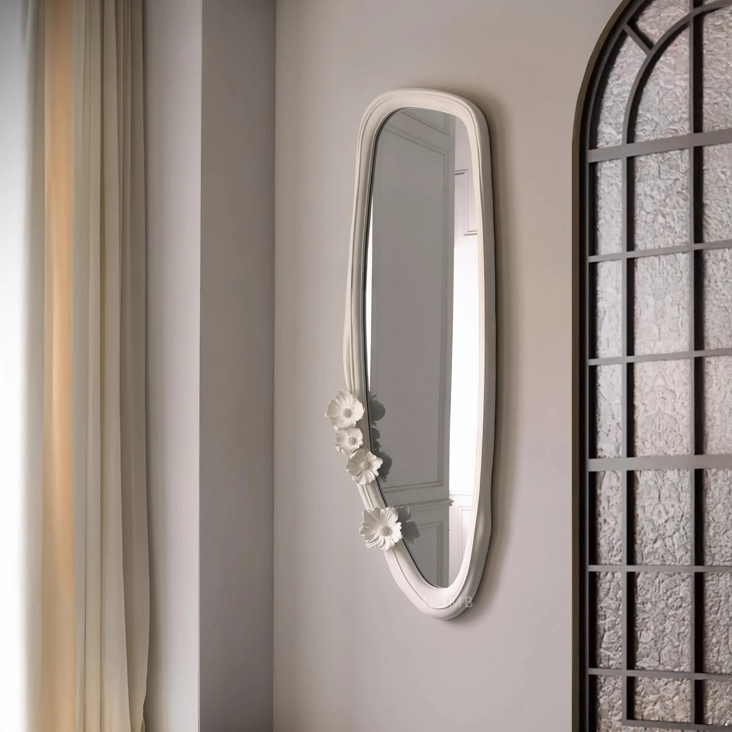 French engraved wall hanging full-length  Clothing store Beauty salon High value cream mirror