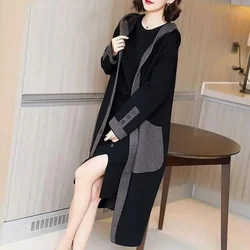 Middle Aged Mother Long Black Trench Coats 6XL Large Size Korean Loose Hooded Windbreaker Women Spring Autumn Woolen Windbreaker