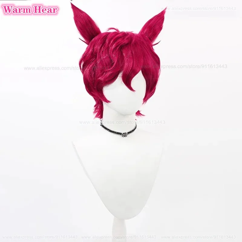 Zizi 2025 Spiel LOL Heartsteel Sett Synthetische Unisex Rose Rot Lockige Mit Ohren Cosplay Anime Perücke Hitzebeständige Haar Perücken + Fr