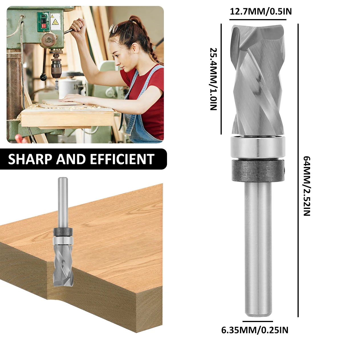 Double Bearing Spiral Flush Trim Router Bit Carbide Compression Bit Top and Bottom Professional Woodworking Milling Tool