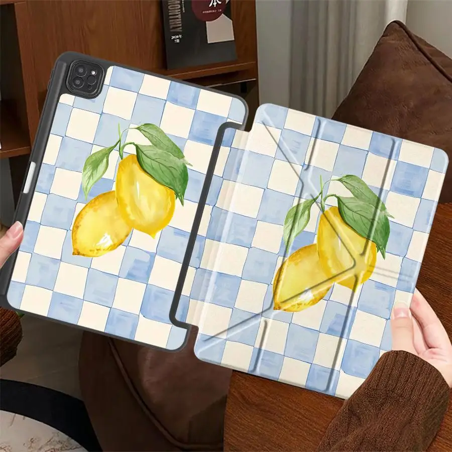 Chequer Lemon Holder Cover Tablet Case For iPad Pro 11th 10th 9th 8th 7th 12.9inch Air 4 5 M3 M2 M4 11inch Mini 6 7 Pro 2025