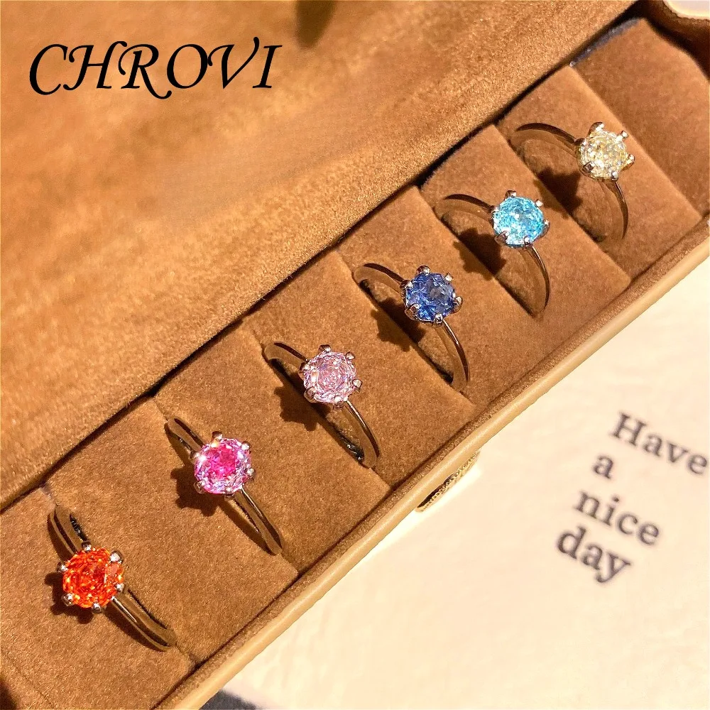 Light luxury 925 sterling silver octagonal millennium rose classic crown six-prong ring for women, niche fashion engagement ring