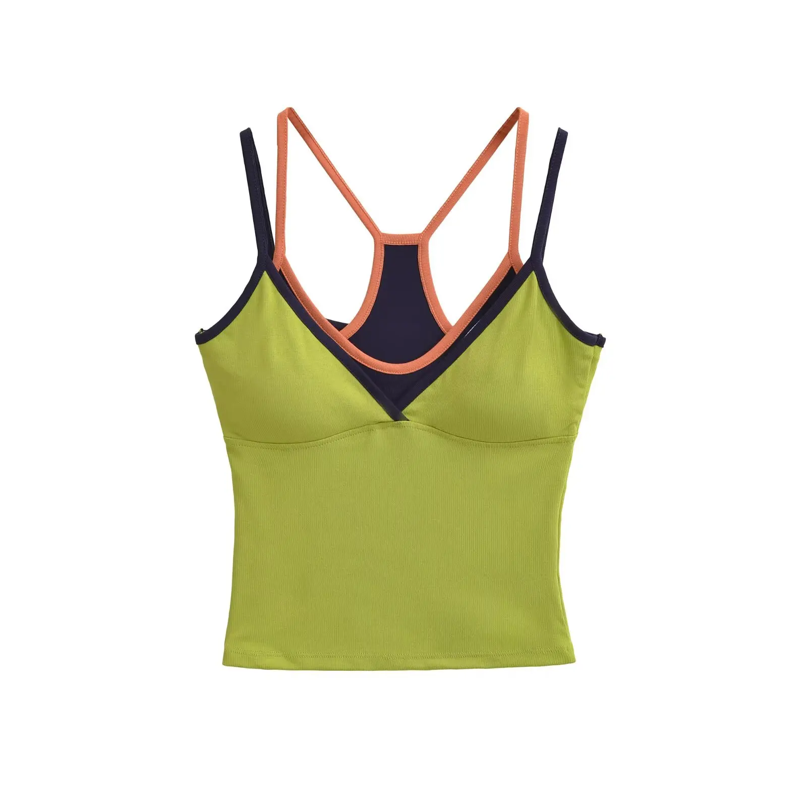 디자인 센세이션 슬림핏 스트랩 베스트 여성 아우터웨어 여름 섹시 패드 내장 슬림 탑 브이넥 롱