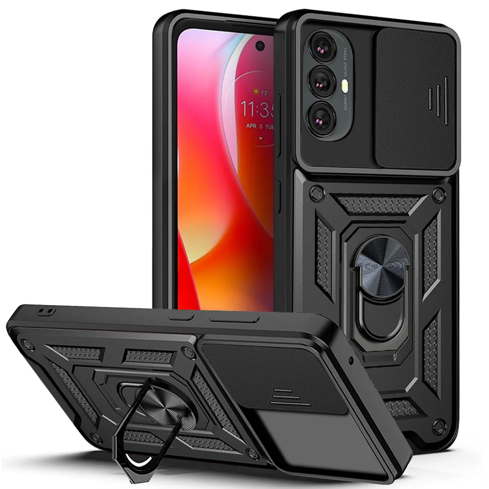 

Precise Cutouts Magnetic Case for Moto G Power 2022 2023 2024 Funda Capa Slide Camera Protect Shell Kickstand Metal Ring Cover