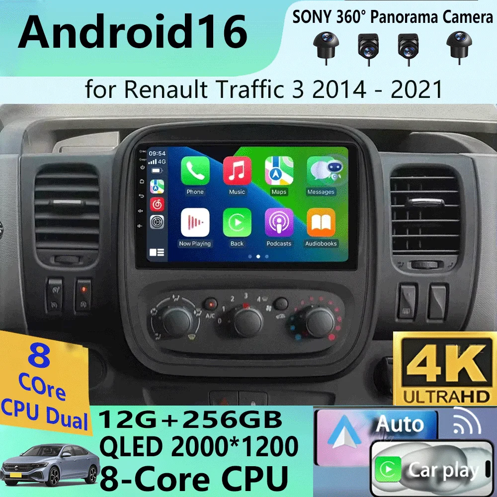 Android 16 For Renault Trafic 2014 - 2021 For Opel Vivaro 2014 - 2018 For Nissan NV300 Navigation Car Radio Multimedia Player