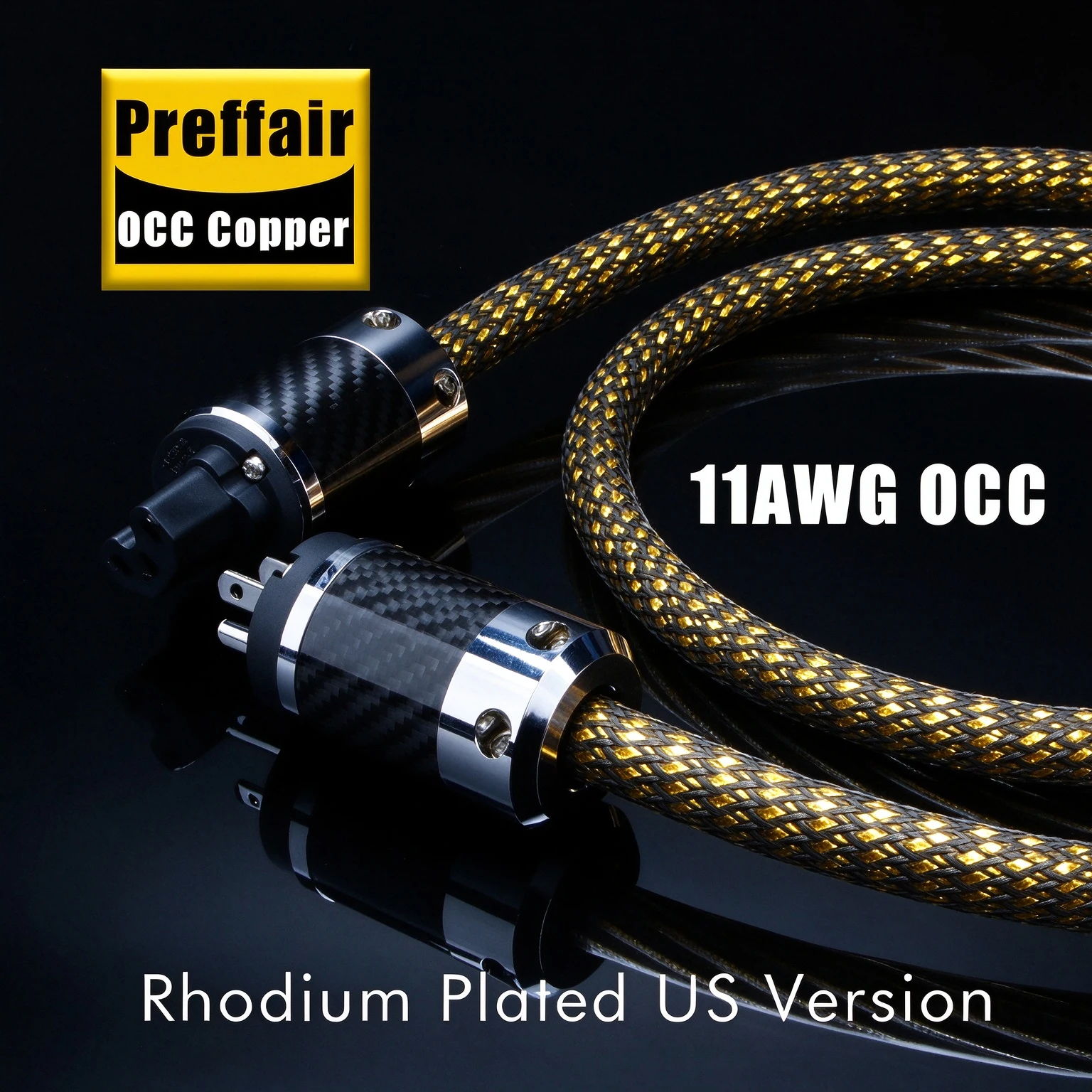 Gold Power Cable 8NOCC Silver Plated IEC320 C15 Power Cord Audiophile Amplifier Audio EU/US/AU Schuko Power Wire Line