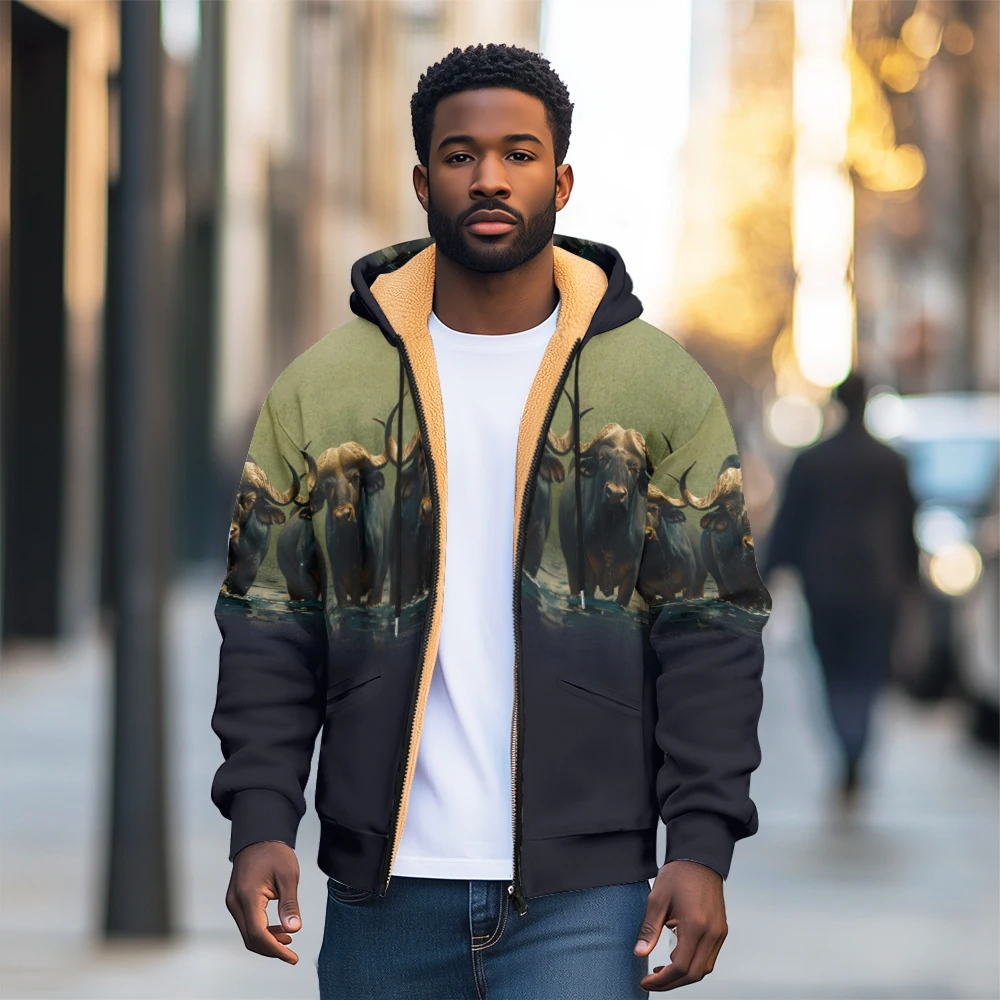 

Autumn and Winter Loose Fit Lamb Wool Fleece Lined Parka, Hooded Cardigan Jacket with Thickened Sweatshirt Fashion coat
