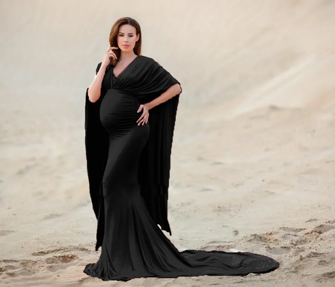 Vestido largo de algodón mercerizado de belleza europea para mujeres embarazadas, vestido de gasa con cola aleatoria, fotografía de Navidad