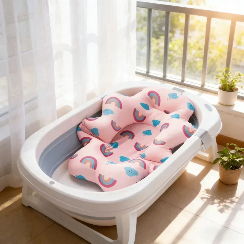 Infant Anti-Slip Baby Bath Support Mat Foldable Bath Tub Pad Chair Newborn Bathtub Pillow Soft Body Cushion Baby Care Supplies