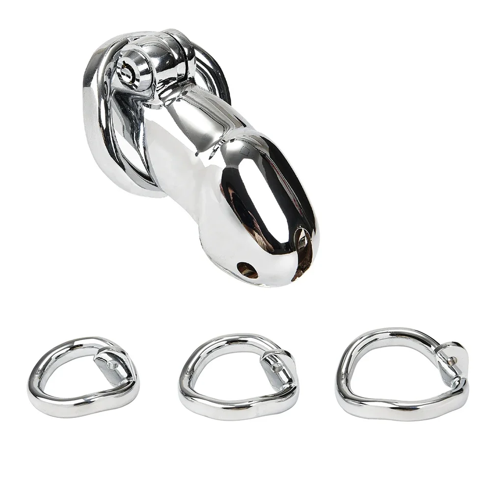 Stainless Steel Click&Lock Male Chastity Device Cock Cage Bondage Sex Toys for Men Penis Lock Adult Game