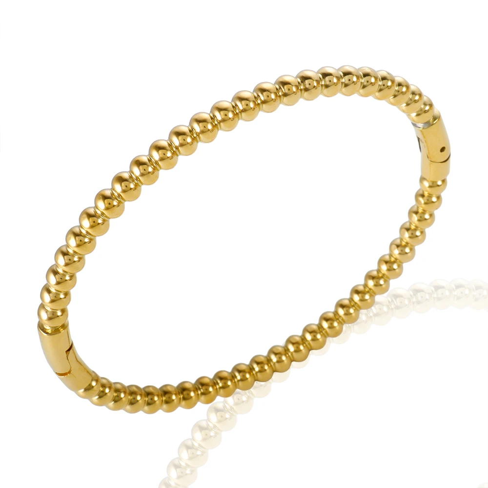 JINHUI Twist Ball Bead Bracelets Bangles Stainless Steel Fashion Gold Color Bangle for Women Girl Jewelry Party Gift Wholesale