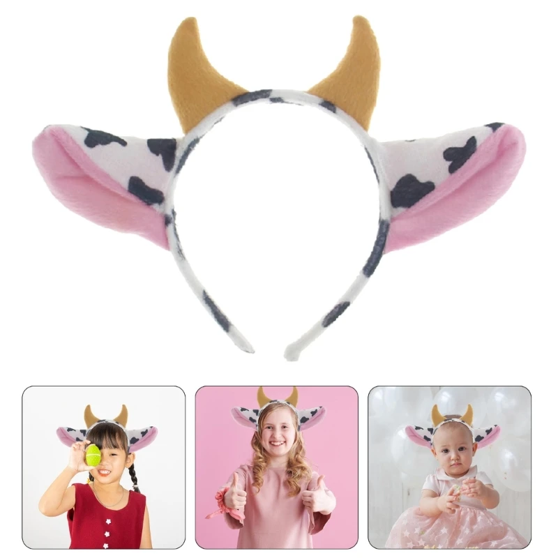 

Adult Kids Cute Cow Ears Headwear Makeup Washing Headband with Realistic Cow Horn Fashion Party Hair Hoop Party Costume Hairband