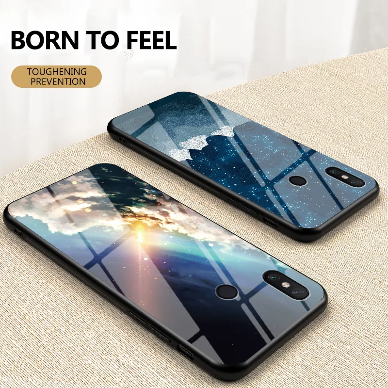 For Xiaomi Mi Max 3 M1804E4A Case Colored Starry Tempered Glass Back Cover Hard Shockproof Case for Xiaomi Mi Max 3 Max3 MiMax3