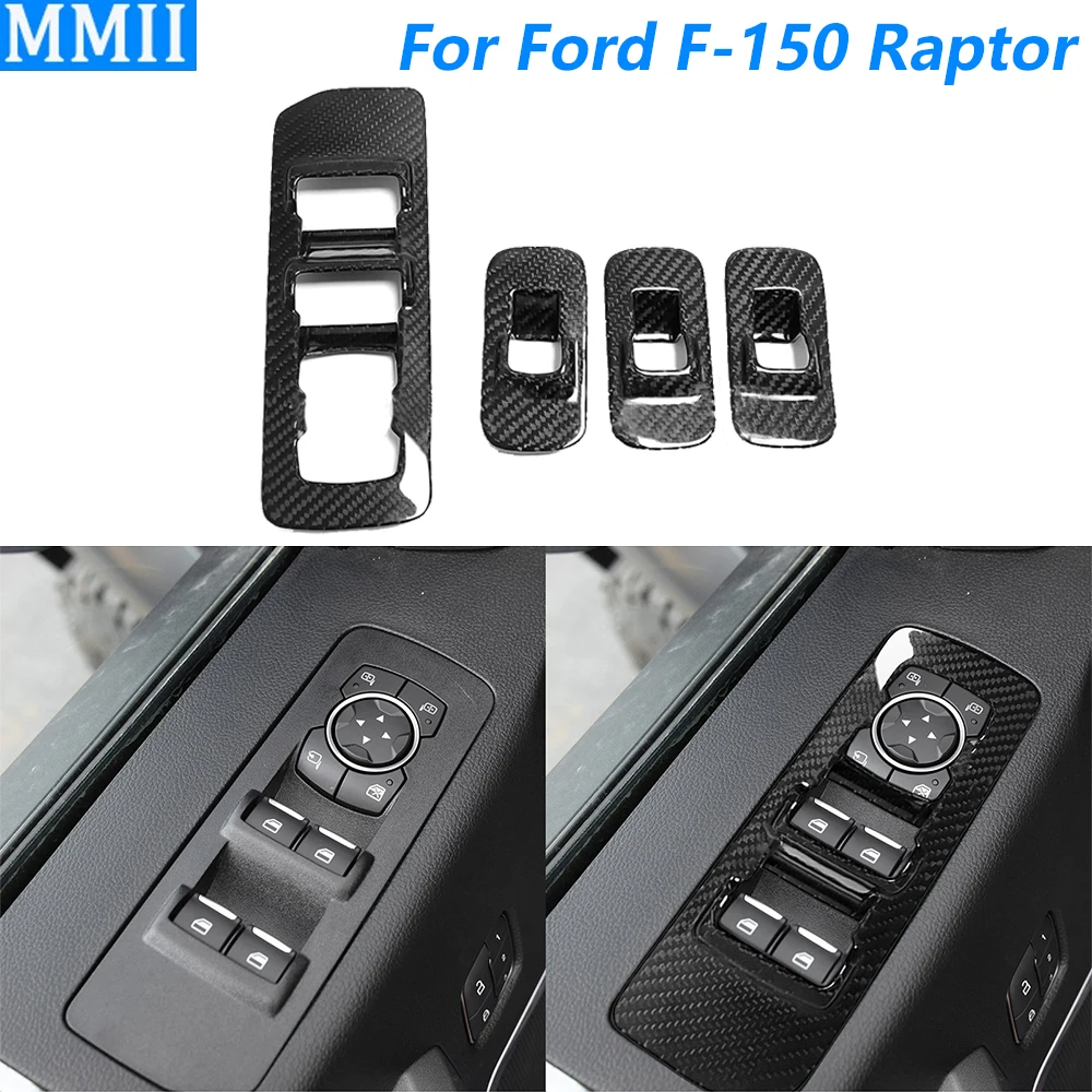 

For Ford F-150 Raptor 2015-2020 Real Dry Carbon Fiber Window Lift Switch Control Panel Trim Cover Car Modification Accessories