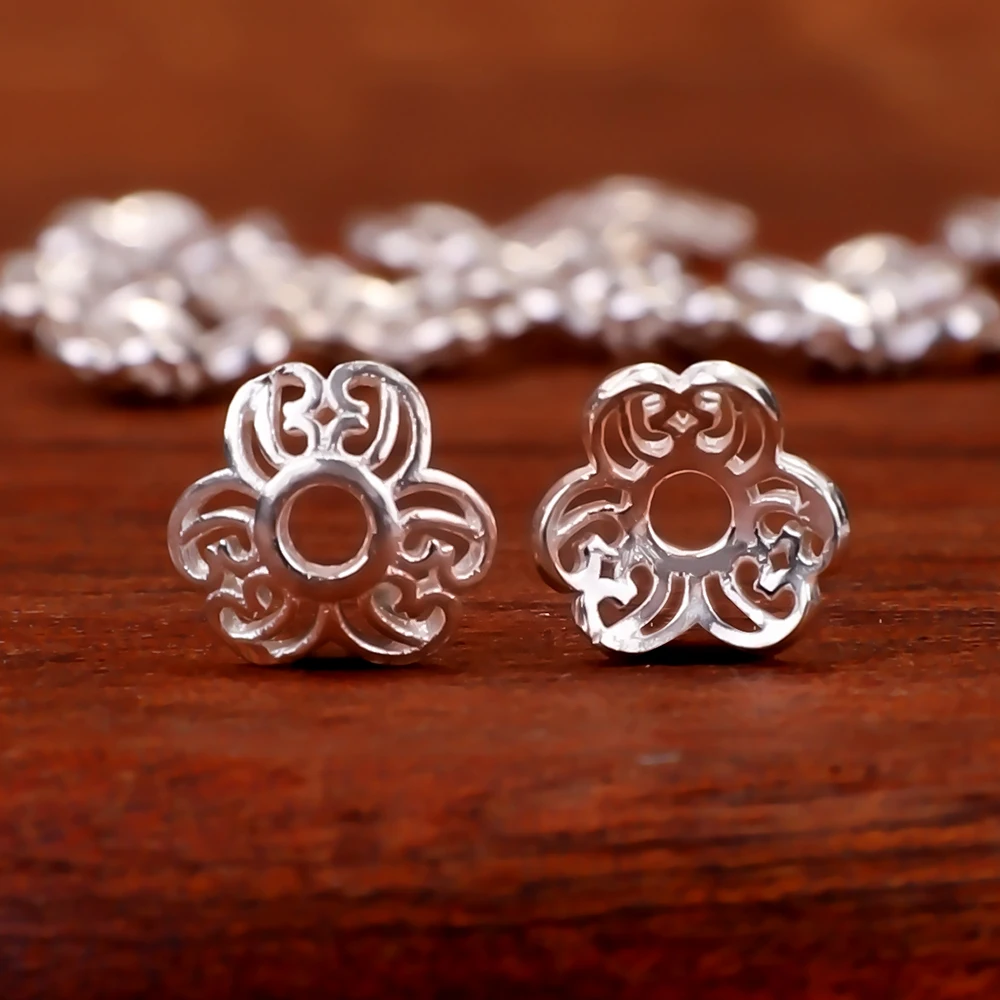 1Pc 9x9mm 925 Sterling Silver Flower Round Beads Caps Tessal Caps For Diy Jewelry Making Supplies Bracelet Findings Accessories