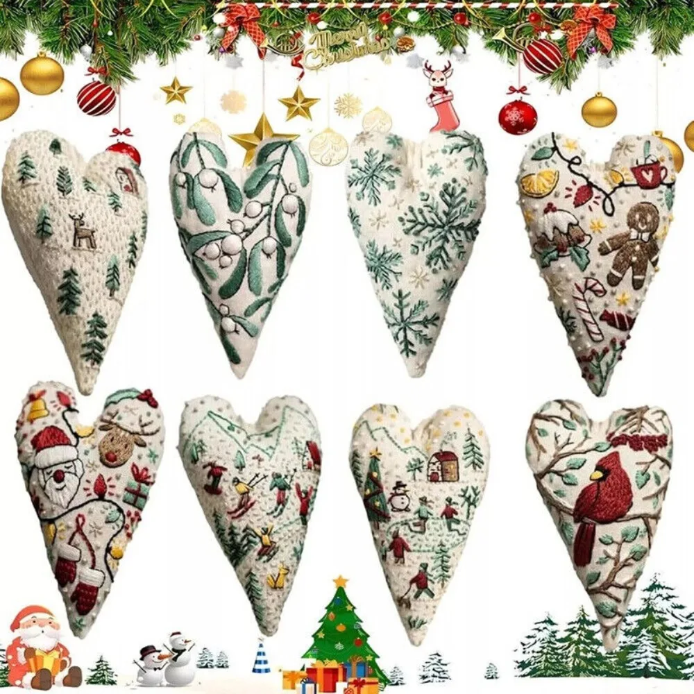 Festival Heart Christmas Embroidery Kit with Needle and Thread mas Tree Hanging Decoration Heart Cross Stitch Kit Gifts