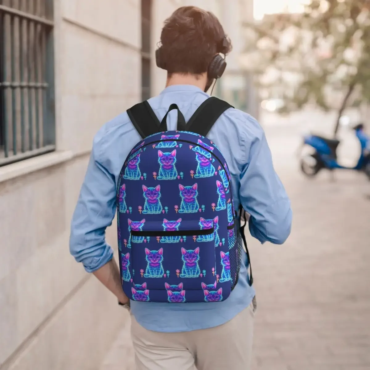 Neon Glowing Rainbow Cat Kitten Student Backpack School Bag Hiking Travel Daypack for Boys Girls Bookbag Shoulder Bags