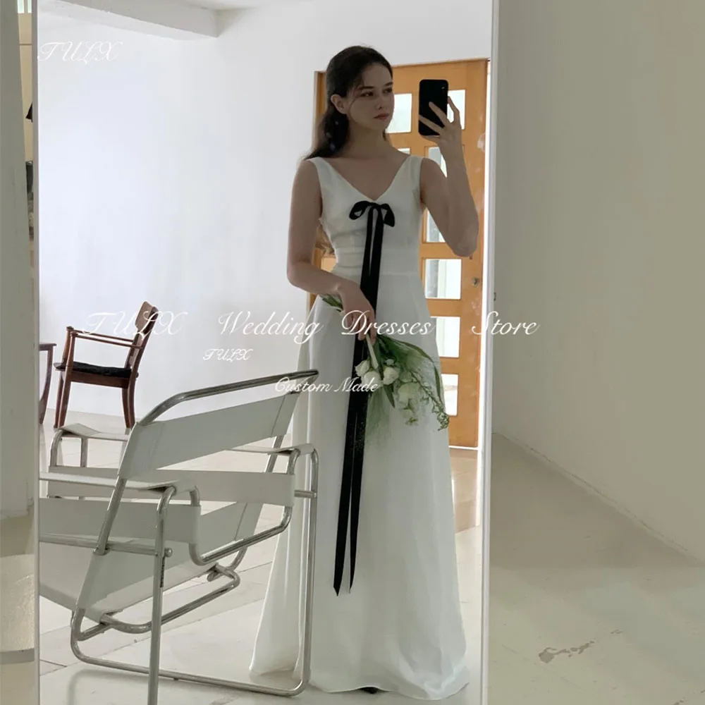 Tulx elegante decote em v sem mangas vestido de sessão de fotos de casamento uma linha até o chão vestido de noiva marfim espartilho de volta nne incluido personalizado 2025