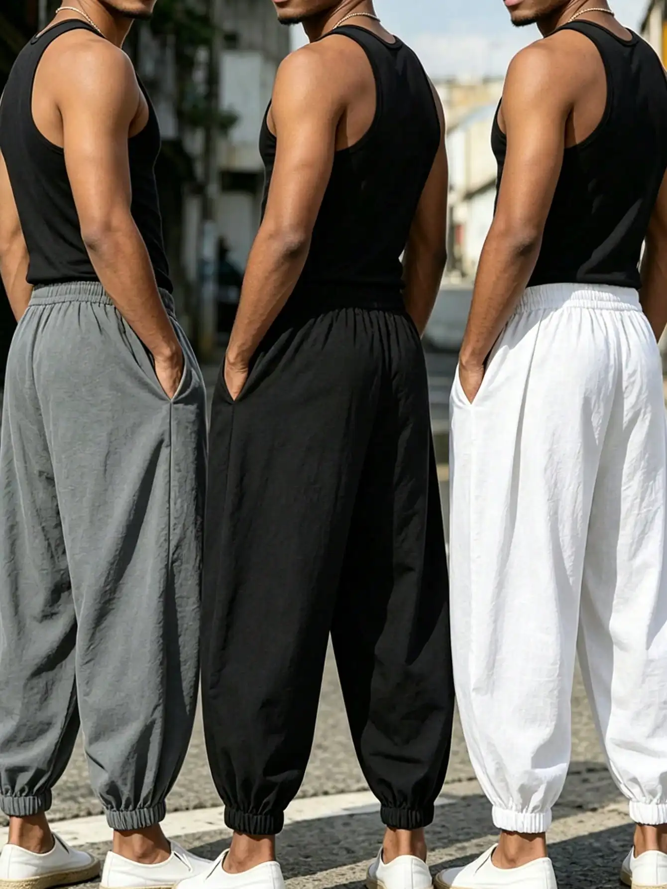 Men Pants 3 Pieces Fashion Multi Color Chinese Loose Style Cotton Autumn Casual Comfortable Male Wide Leg Trousers 3 Pieces/pack