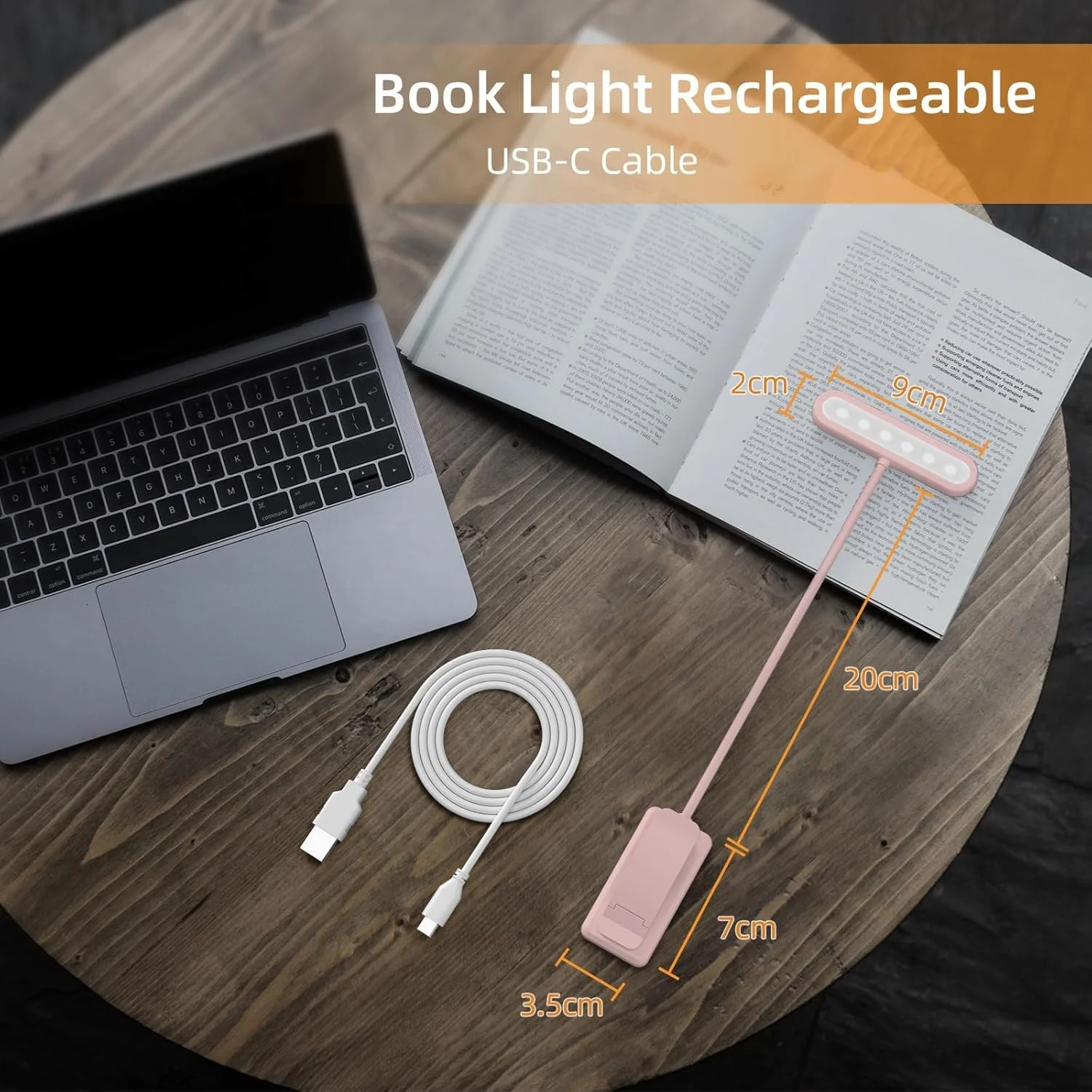 Reading Lamp Book Clamp Black/White/Pink USB Rechargeable Battery 600mAh Flexible Gooseneck Clip Light 10 Brightness Dimmable view 3