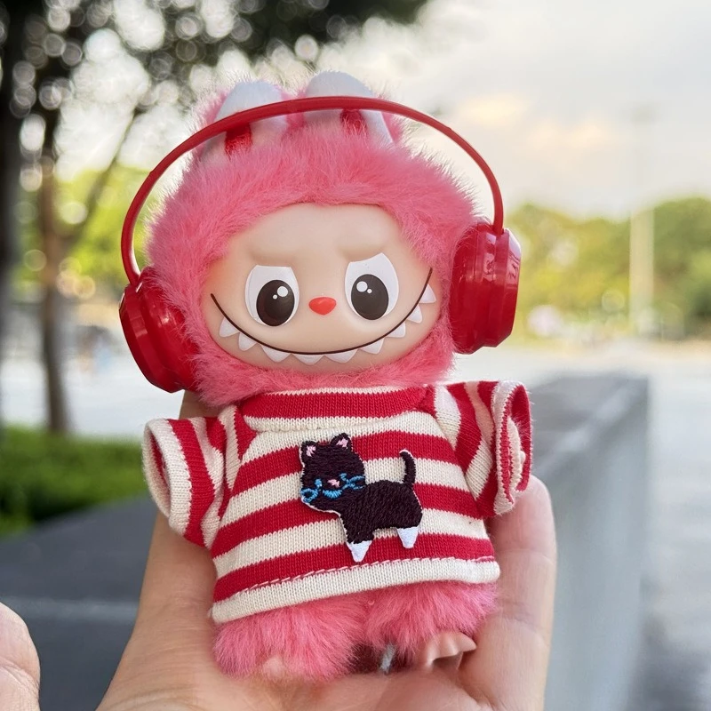 For Mini Labubu 4.0 The Monsters Pin for Love Series Striped T-shirt Earphones for Labubu Clothing Accessories