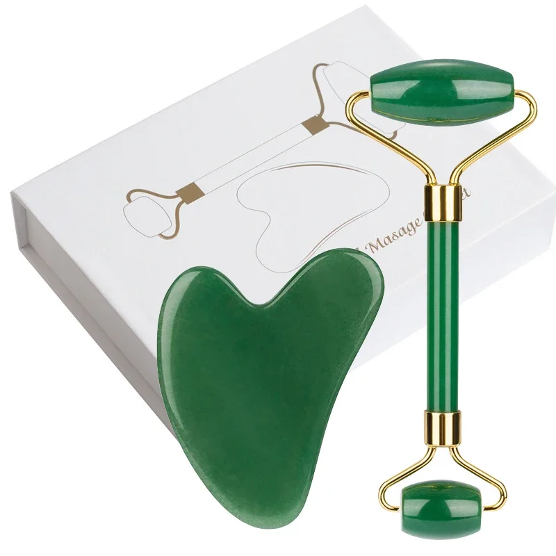 ลูกกลิ้งหยกธรรมชาติ Gua Sha Scraper ชุด Rose Quartz เครื่องนวดหน้าหยก Roller หิน Guasha Face Lift เครื่องมือ Skin Care Beauty