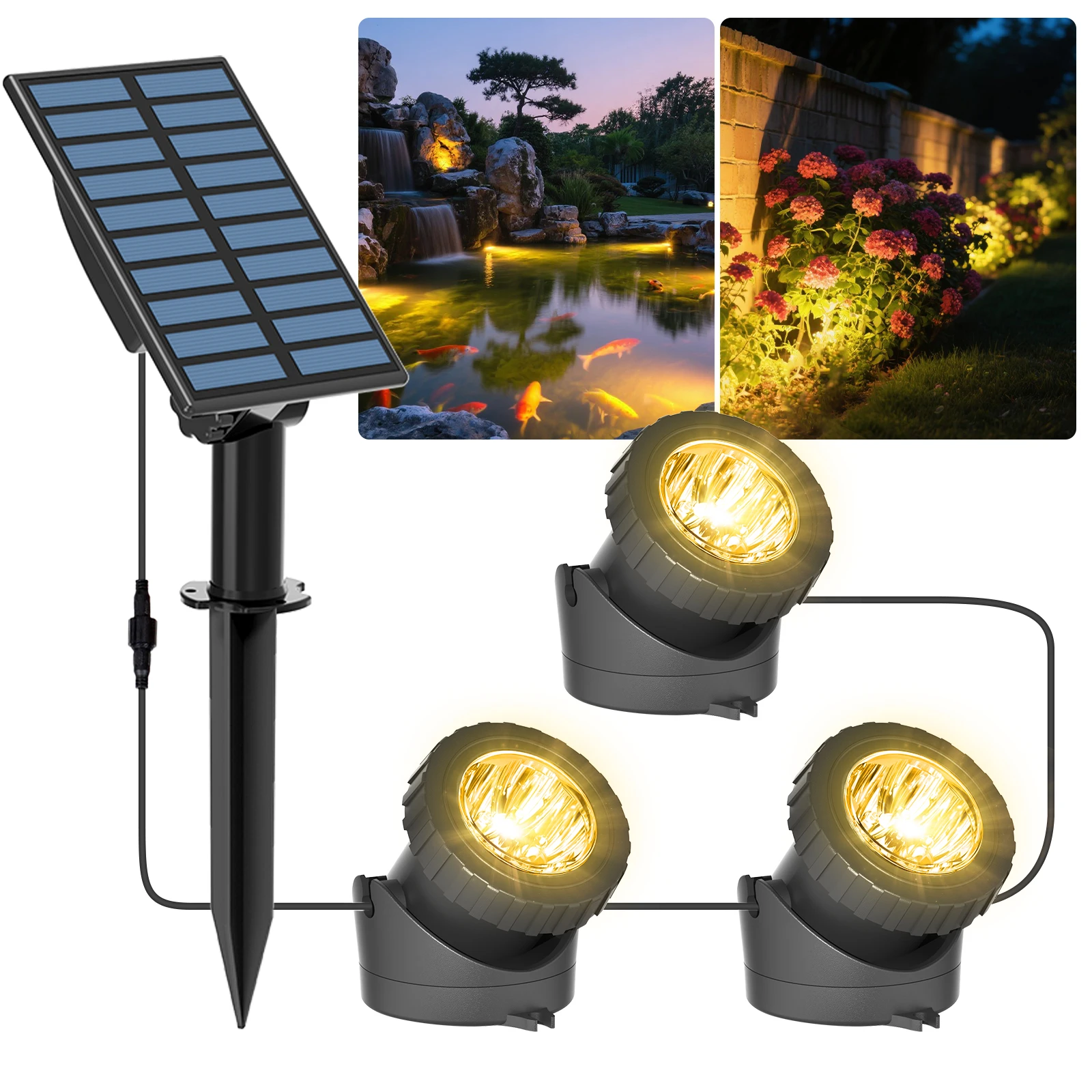 T-SUNRISE 3000K Solar Unterwasser Licht IP68 Wasserdichte Pool Licht Solar Garten Licht Landschaft Licht Einstellbare Helligkeit Garten Dekor