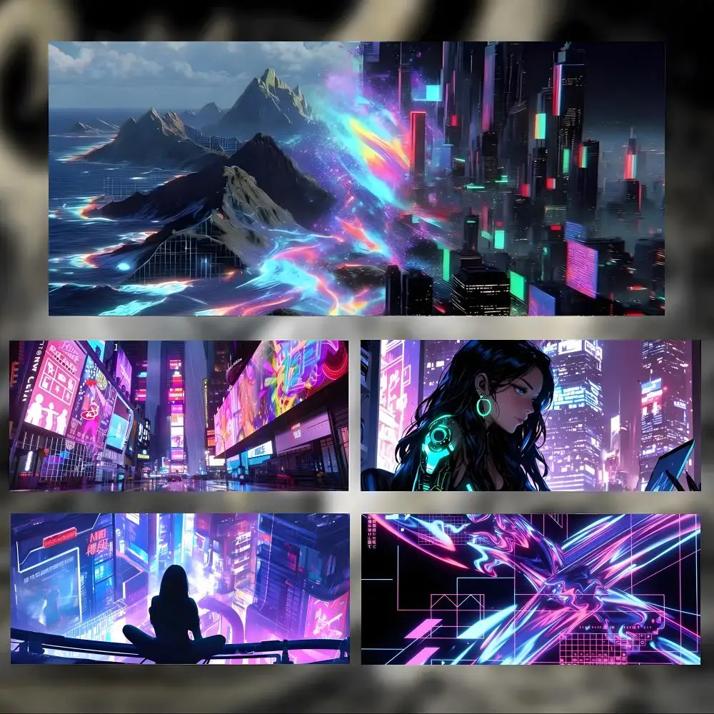 Alfombrilla de Ratón Cyberpunk Aesthetic Art Neon Realm, Alfombrilla de Escritorio Grande y Gruesa con Bordes Cosidos, Alfombrilla de Juego para PC
