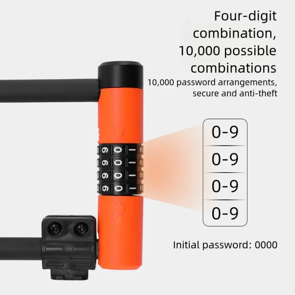 New 4-Digit Combination Bike U-Lock - Heavy-Duty High-Security Lock For Mountain/Road Bikes Scooters & Helmets