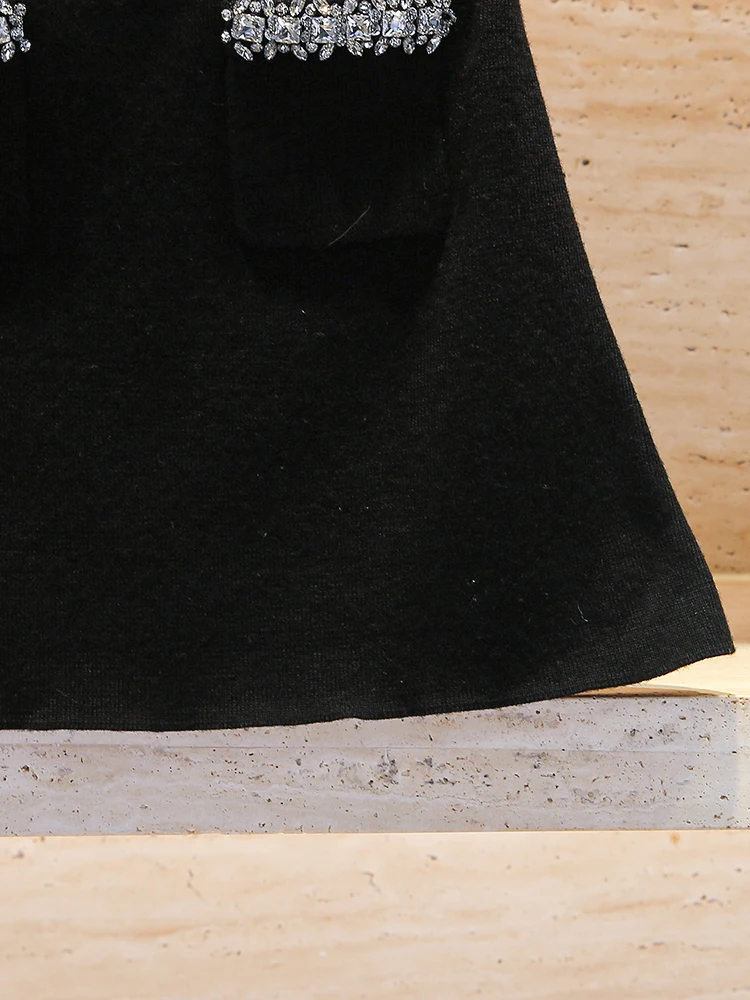 

High Waist Knitted Skirt with Diamond Embelliment in Bla Color Ele Commute Sle Polyester Fiber A-Line Skirt