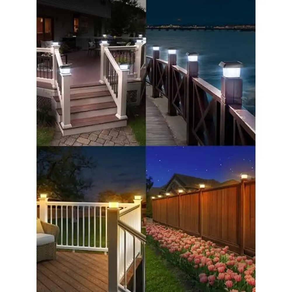 Solar Fence Post Lights Three Color Modes Remote Control IP65 Waterproof Long Battery Life Post Cap Lights Easy Installation