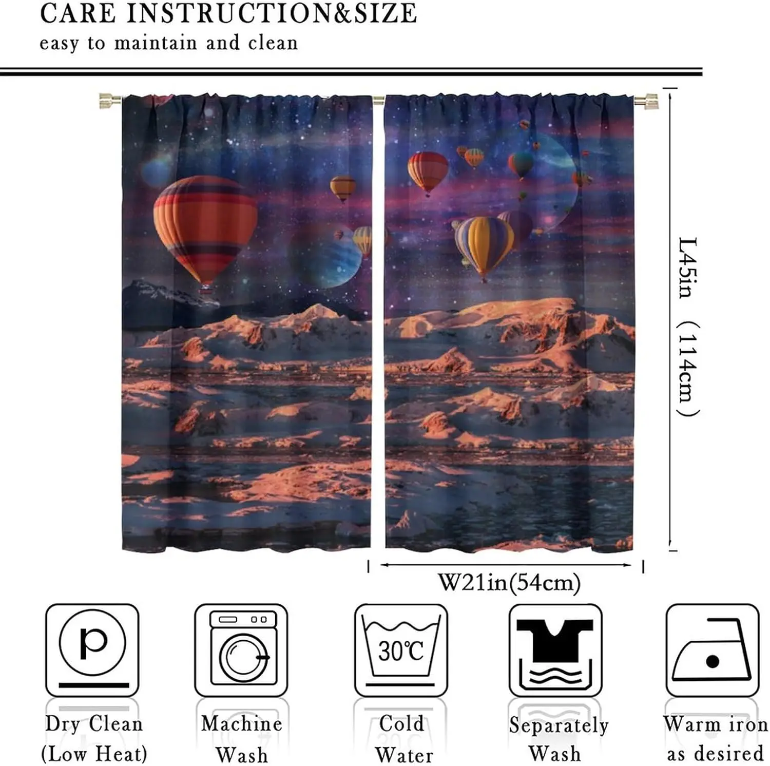 Fantasy Space Hot Air Balloon Blackout Curtains for Bedroom,Rustic Colorful Galaxy Outer Space Planets Star Print Room Darkening