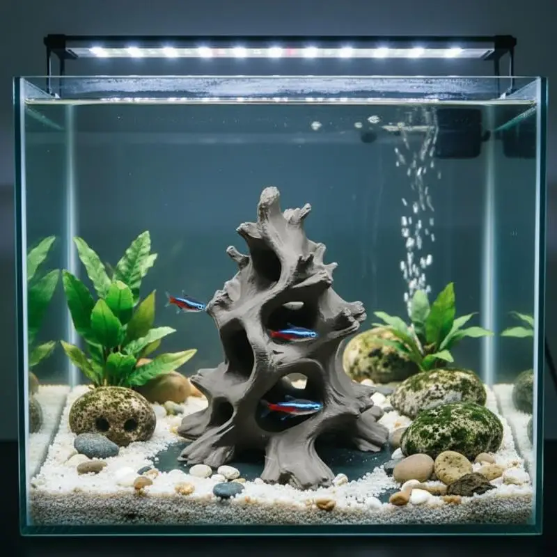 Hidden Multi-Hole Driftwood Fish Cave Aquarium Ornament Eco-Friendly for Shrimp Betta Small Freshwater Tank Decor