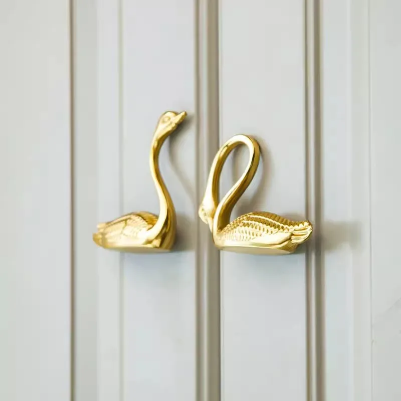 Solid Brass Swan Shaped Cabinet Handles and Knobs Creative Home Decor Wardrobe Pulls Light Luxury Furniture Hardware