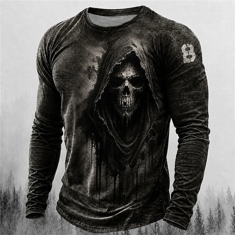 New Fall/Winter Halloween Men's 3D-Printed Long-Sleeve Gothic Horror Crew-Neck Streetwear Top Halloween Long-Sleeve T-Shirt