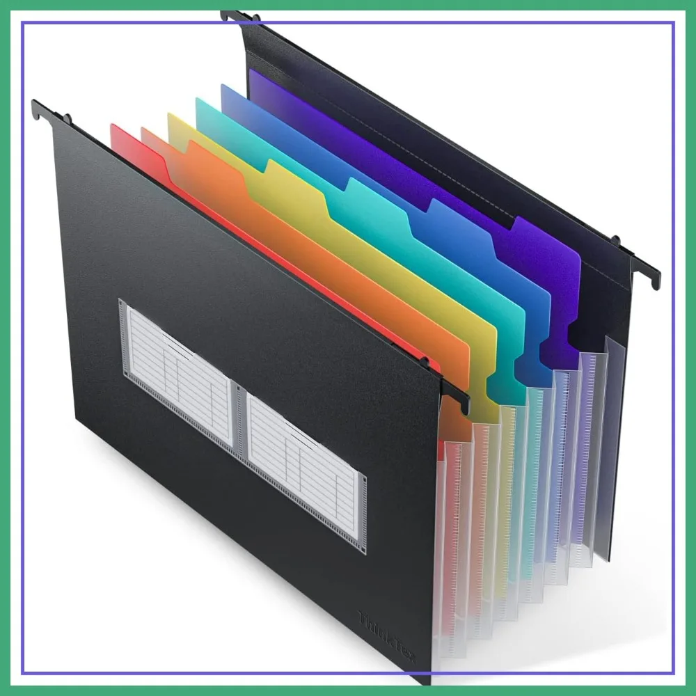 

Plastic Expanding Hanging File Folders, 7 1.2" Accordion Pockets, Large Capacity, Multi-Color Tabs, Letter Size - 1-Pack