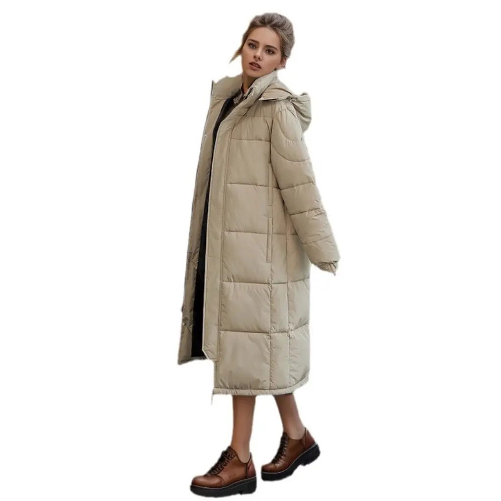 

Women's Long down Cotton-Padded Coat European American Style Loose Fit Thick Warm Over-the-Knee Autumn Winter Outerwear