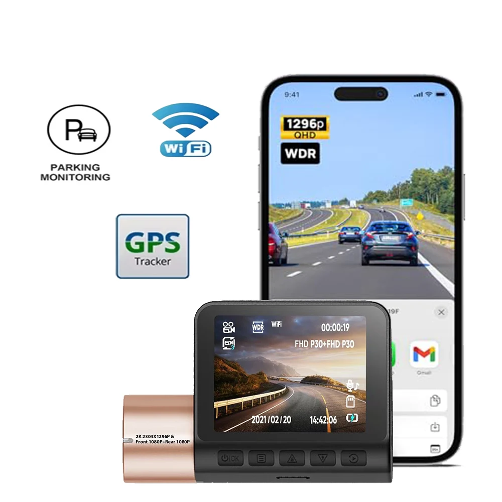 

HD 2K 1296P видеорегистратор для автомобильной камеры WIFI GPS видеорегистратор ночного видения 24 часа монитор парковки видеорегистратор гравитационная индукция