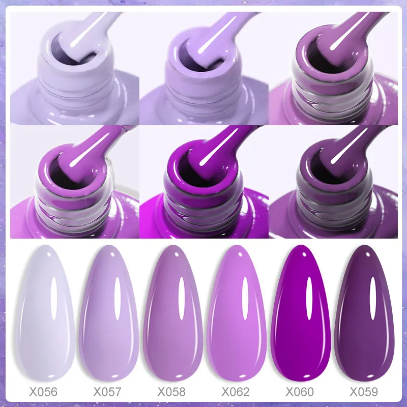 LILYCUTE 6Pcs/Set Purple Color Series Nail Gel Glitter Semi Permanent UV LED Gel Nail Art Soak Off Polish Kit Design Manicure