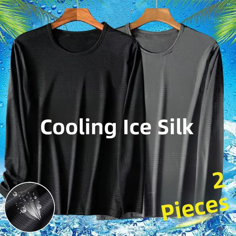 Ice Silk Long Sleeve T-Shirt Men's Thin Mesh Breathable Sun Protection Quick Dry Outdoor Workwear Air Conditioning Base Shirt