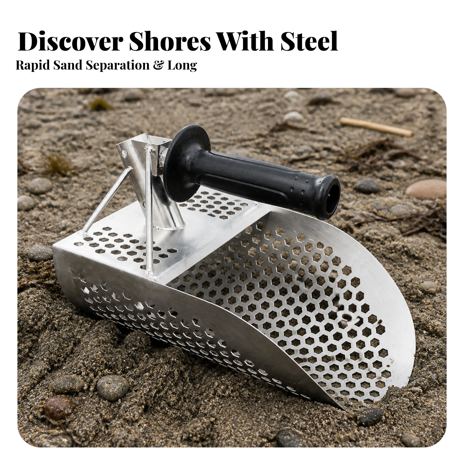 Sand Scoop with Handle Heavy-Duty Stainless Steel Sand Scoop Metal Detecting Device Accessories Non-Slip Sturdy