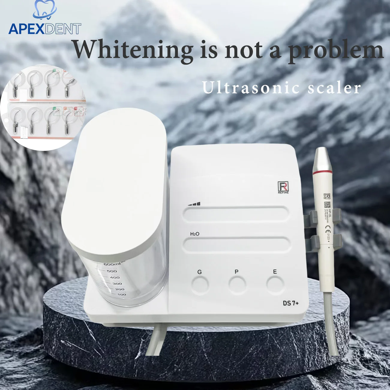 

Dental Piezo Ultrasonic Scaler Machine with Water Tank Free 8 Working head Maxpiezo 7+Smart Touch Panel LED Detachable Handpiece